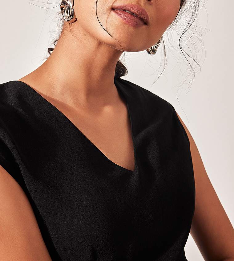 Black Front Slit Sheath Dress