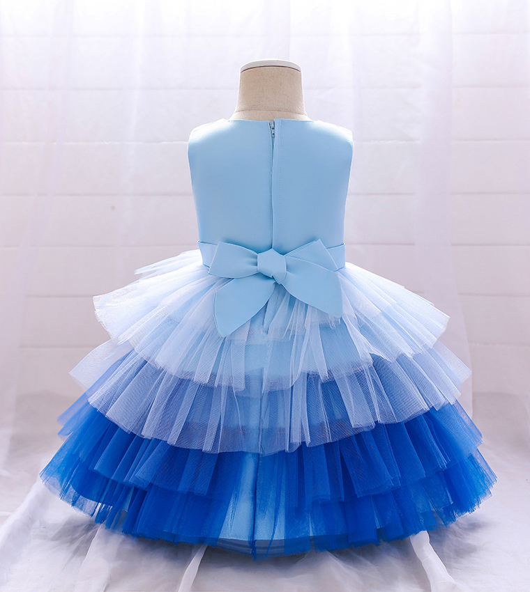 Bow Front Ombre Layered Gown Dress