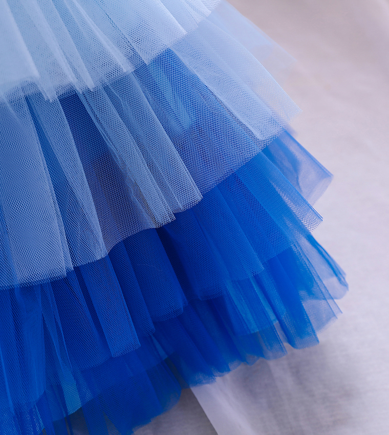 Bow Front Ombre Layered Gown Dress