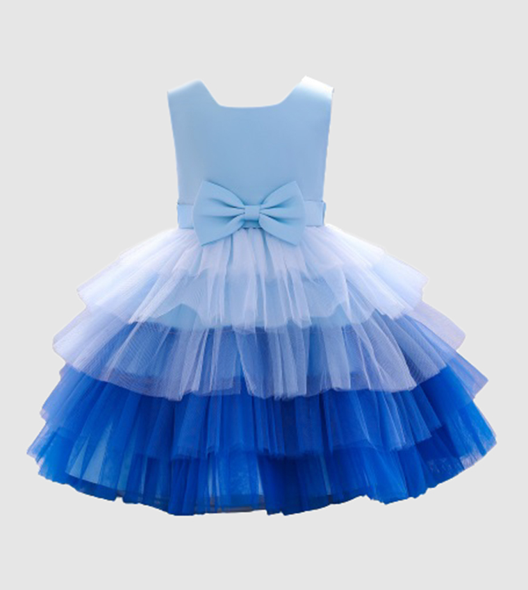 Bow Front Ombre Layered Gown Dress