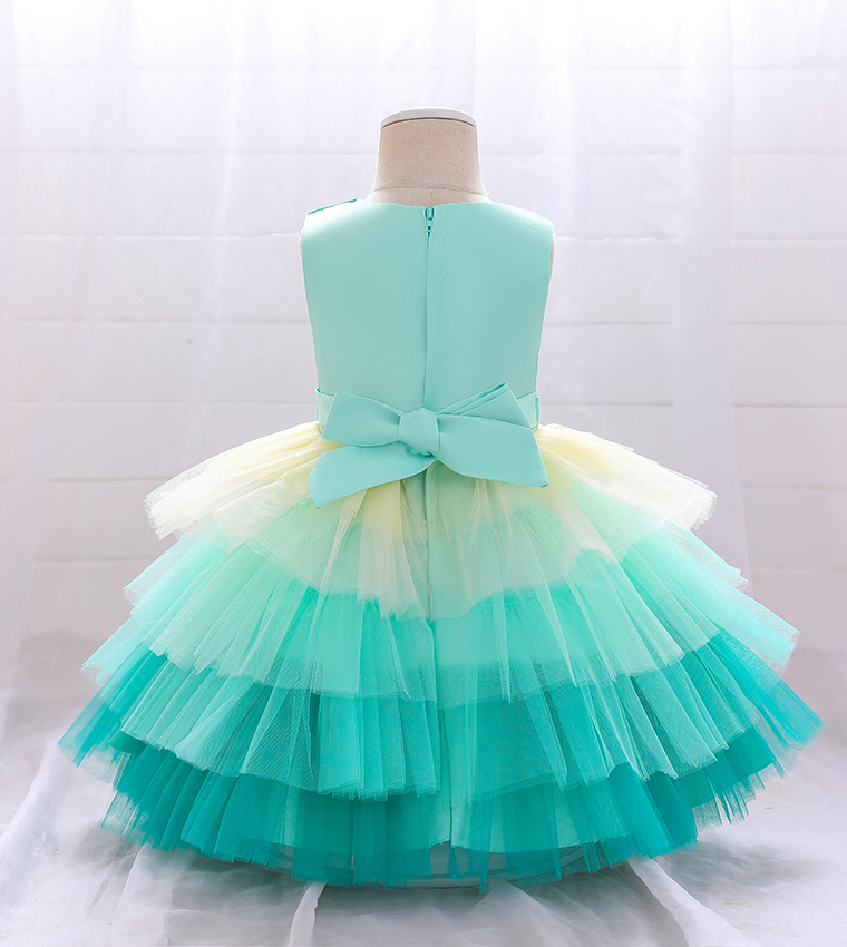 Bow Front Ombre Layered Gown Dress