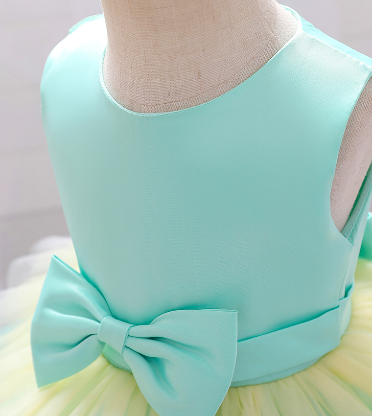 Bow Front Ombre Layered Gown Dress