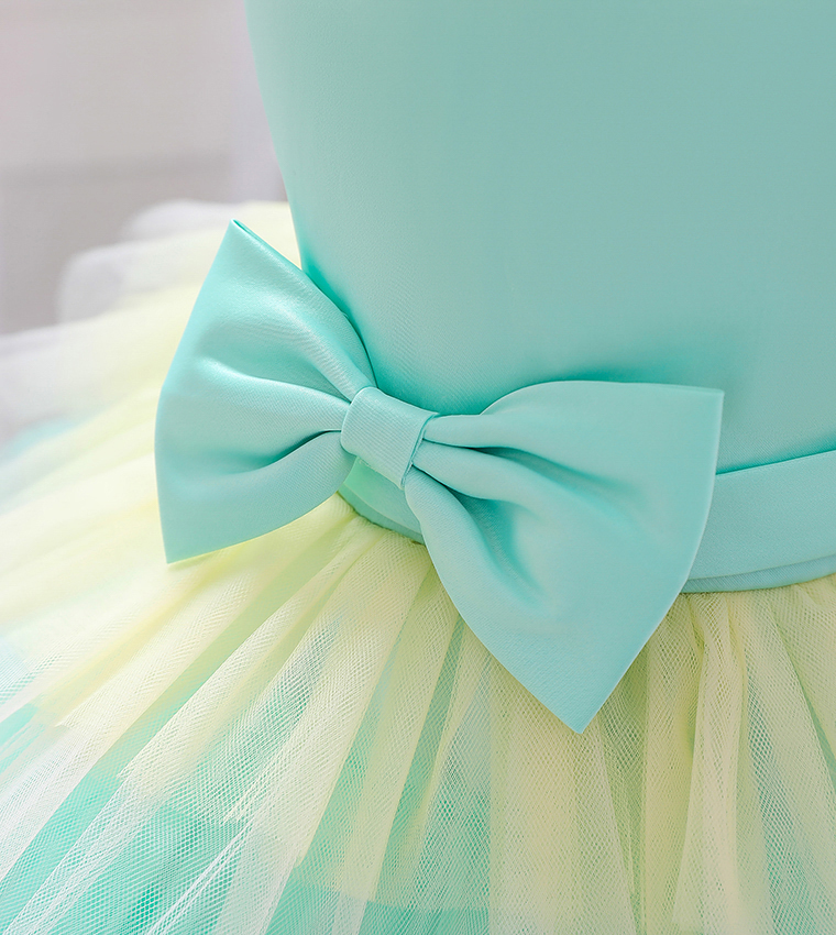 Bow Front Ombre Layered Gown Dress