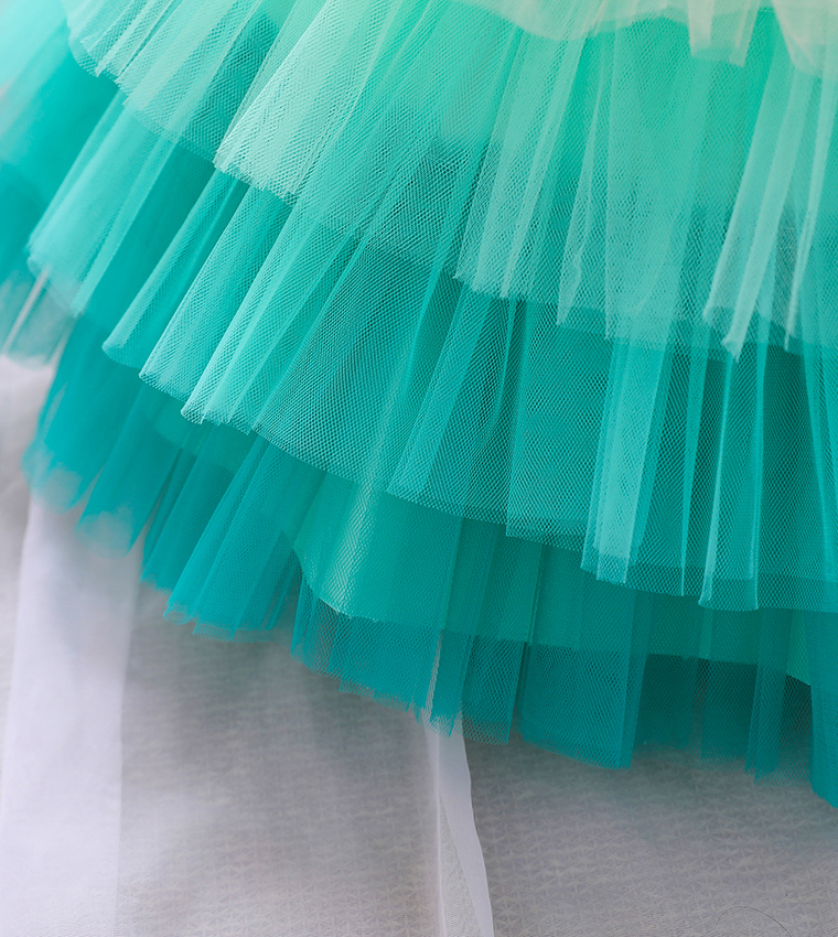 Bow Front Ombre Layered Gown Dress