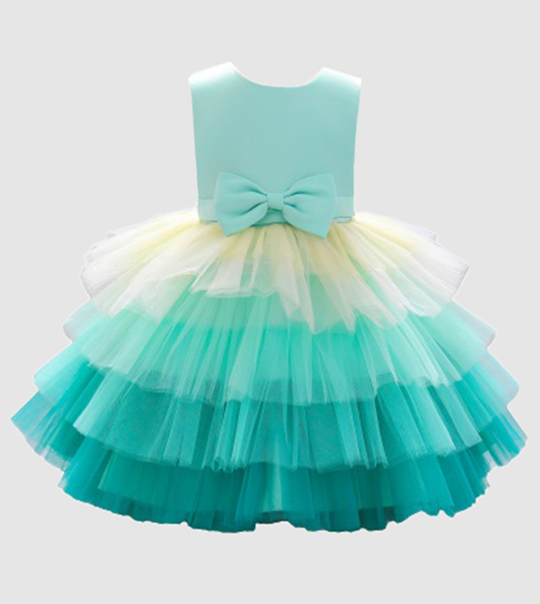 Bow Front Ombre Layered Gown Dress