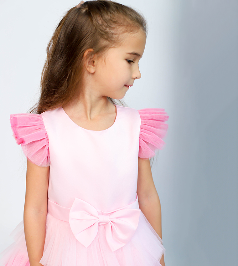 Bow Front Ombre Layered Gown Dress