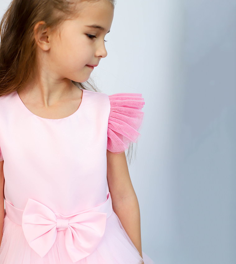 Bow Front Ombre Layered Gown Dress