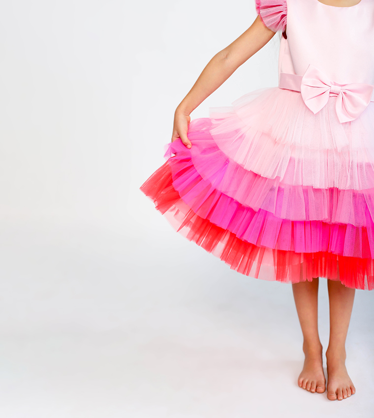 Bow Front Ombre Layered Gown Dress