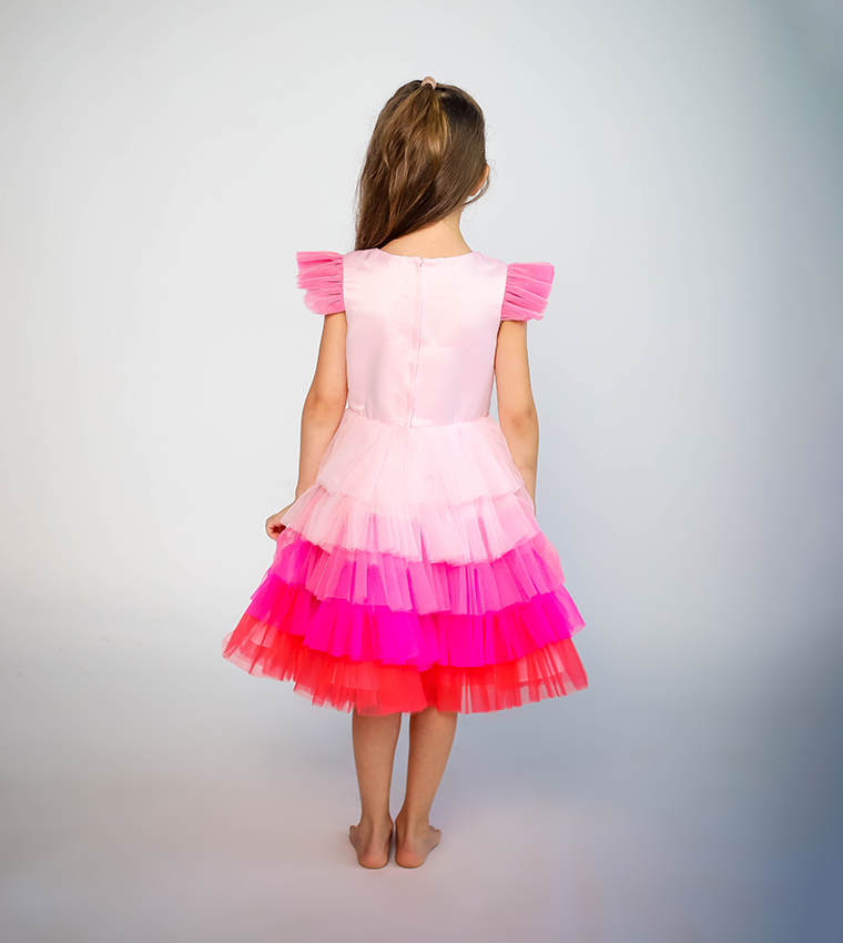 Bow Front Ombre Layered Gown Dress