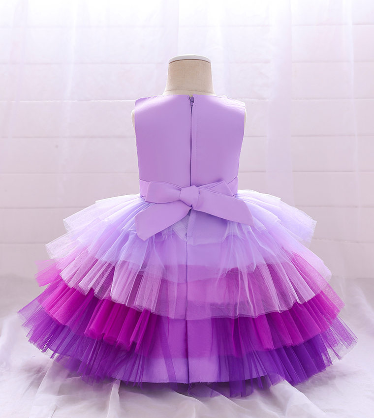 Bow Front Ombre Layered Gown Dress