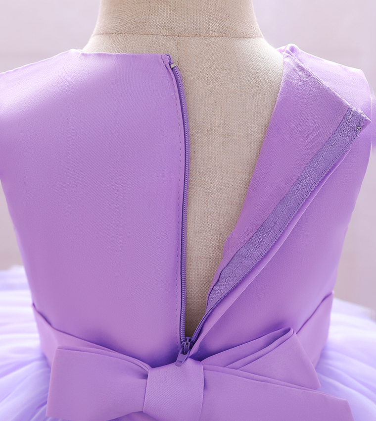 Bow Front Ombre Layered Gown Dress
