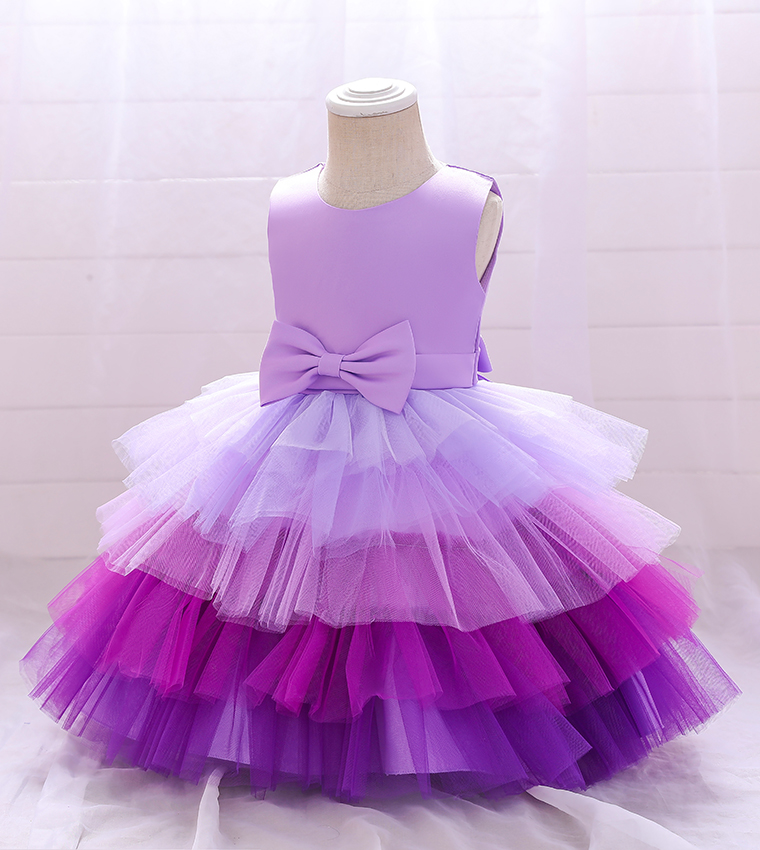 Bow Front Ombre Layered Gown Dress
