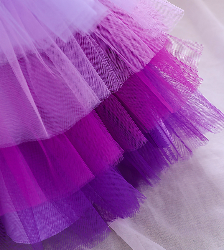 Bow Front Ombre Layered Gown Dress