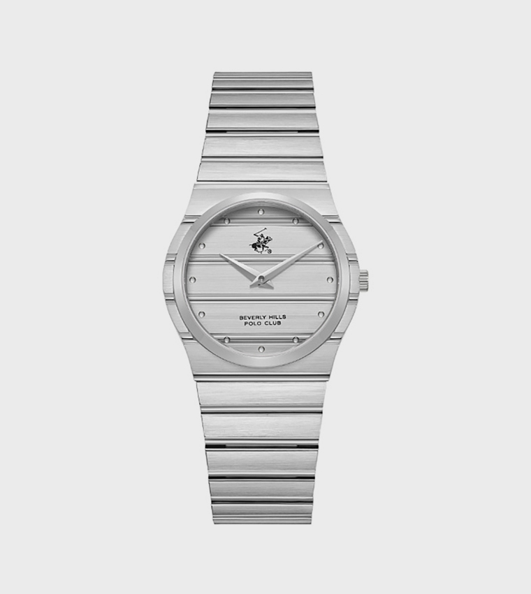 ساعة أنالوغ بمينا فضي وحزام ستانلس ستيل