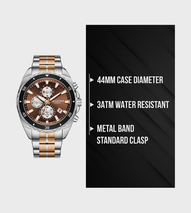 ساعة متعددة الوظائف بخلفية بنية داكنة