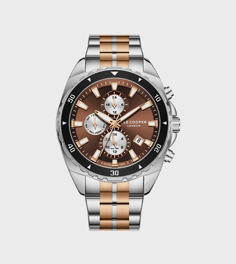 ساعة متعددة الوظائف بخلفية بنية داكنة