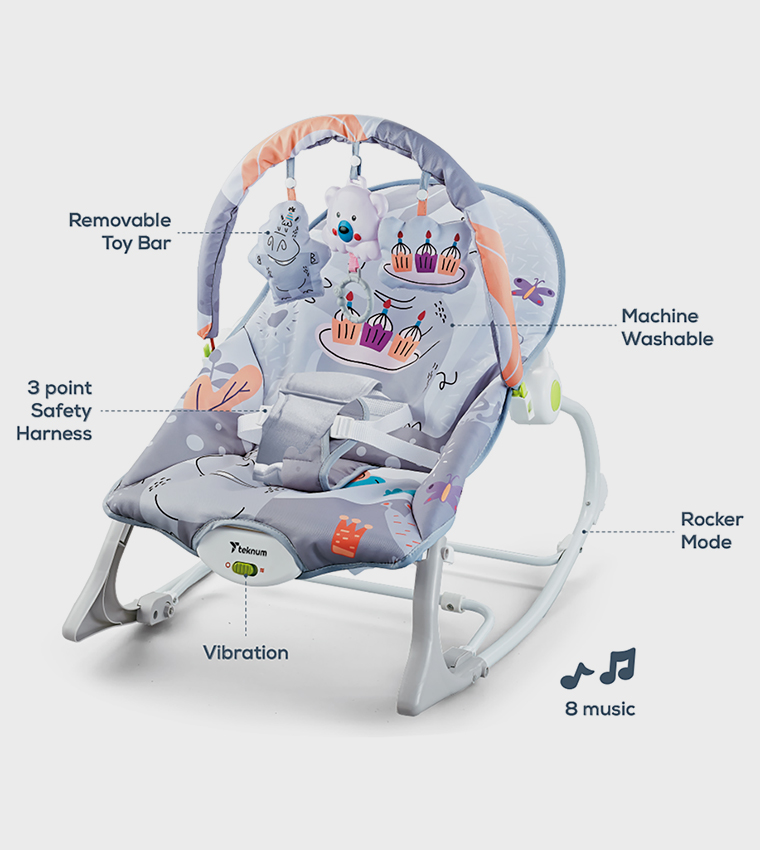 3-In-1 Rocker with Baby Seat, Recliner and Soothing Music
