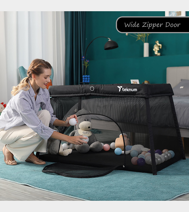 Portable Quick Fold Playard & Cot With Zipper Door & Carry Bag