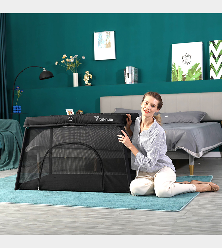 Portable Quick Fold Playard & Cot With Zipper Door & Carry Bag