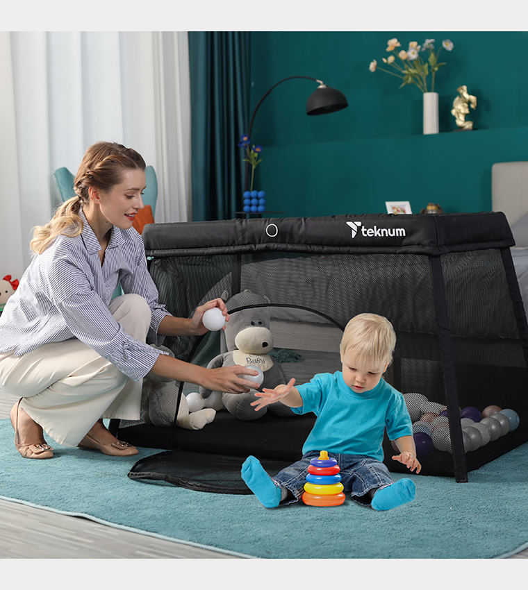 Portable Quick Fold Playard & Cot With Zipper Door & Carry Bag