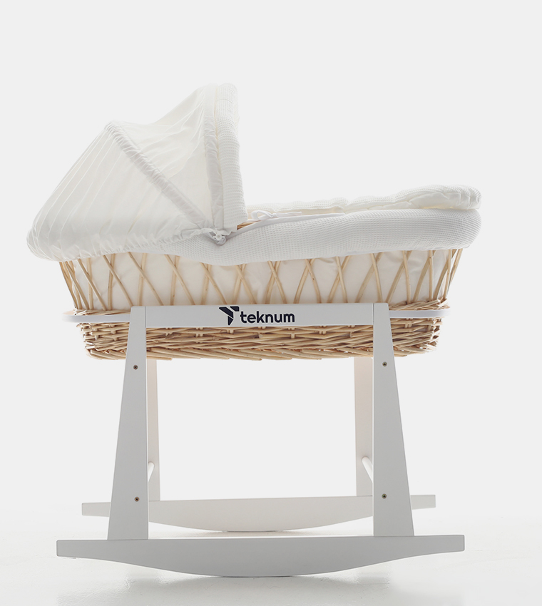 Infant Wicker Moses Basket with Waffle Beddings and Rocker Stand