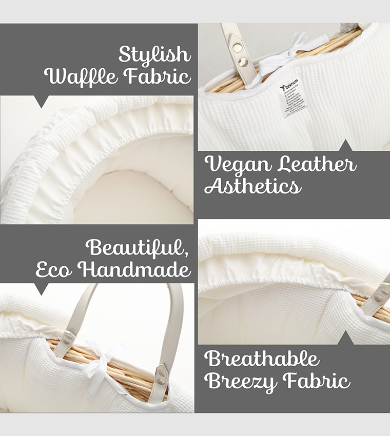 Infant Wicker Moses Basket with Waffle Beddings and Rocker Stand