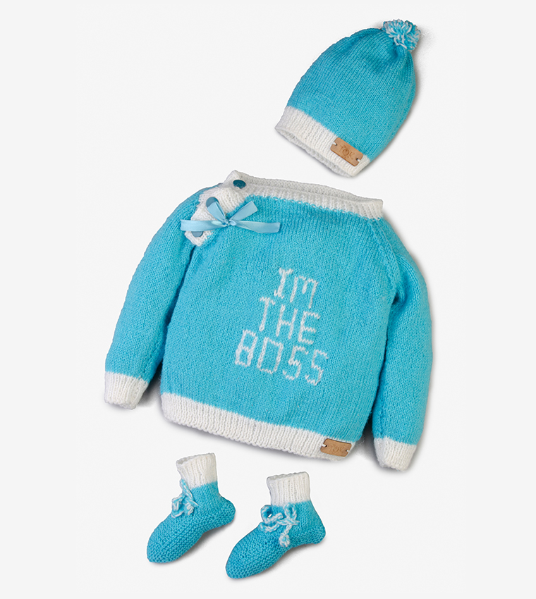 BOSS Hat & Booties set for Baby - Blue in UAE