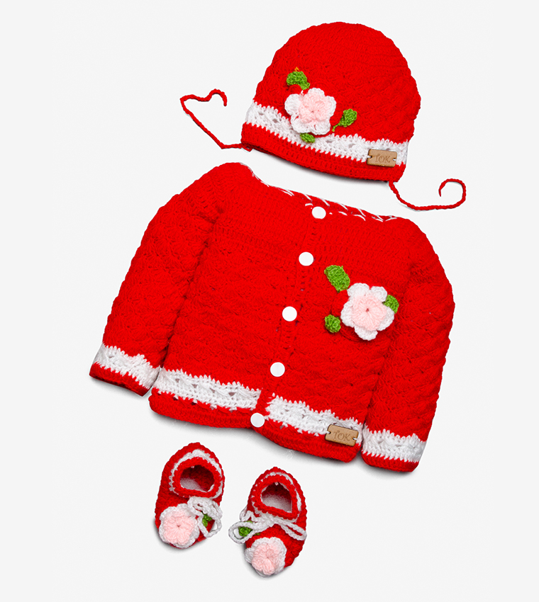 Sweater With Cap And Booties - Red