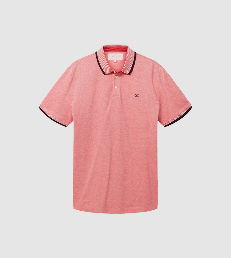 تيشيرت بولو بأكمام قصيرة وياقة مخططة