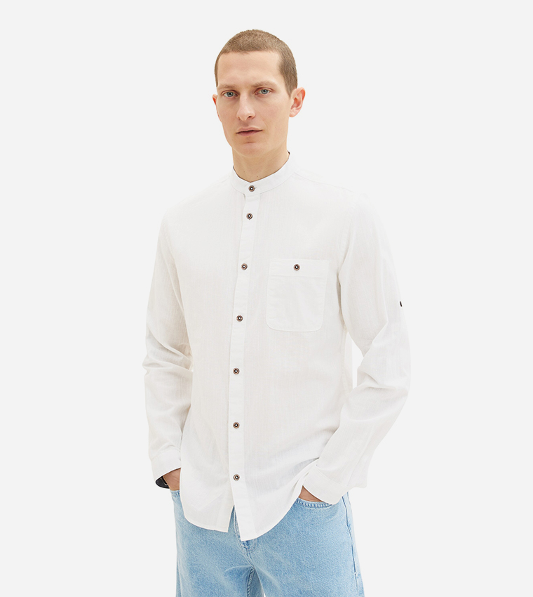 Stand-Up Collar Textured Shirt