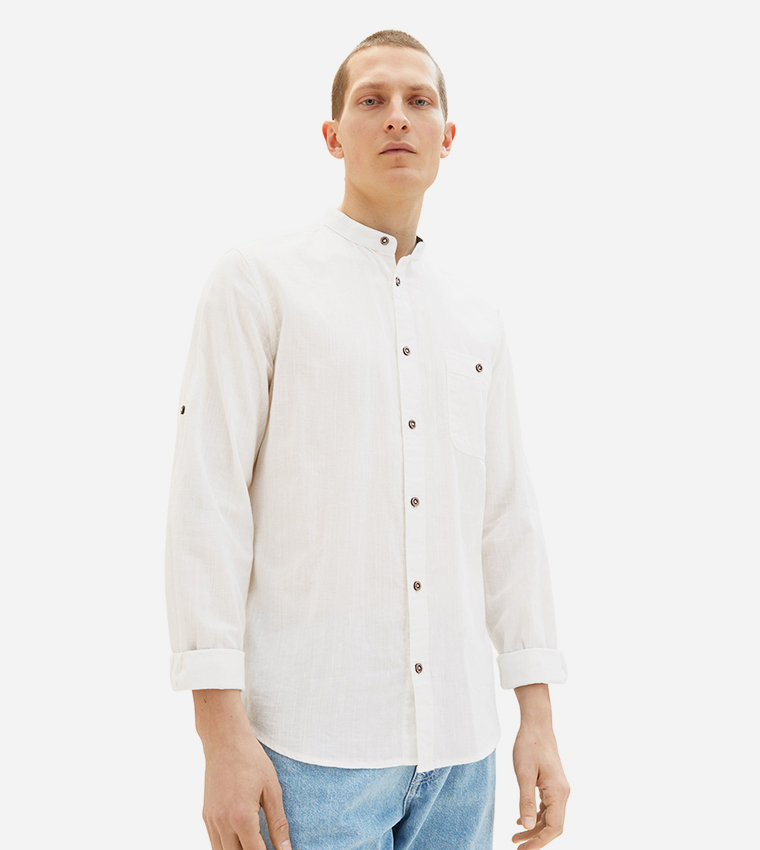 Stand-Up Collar Textured Shirt