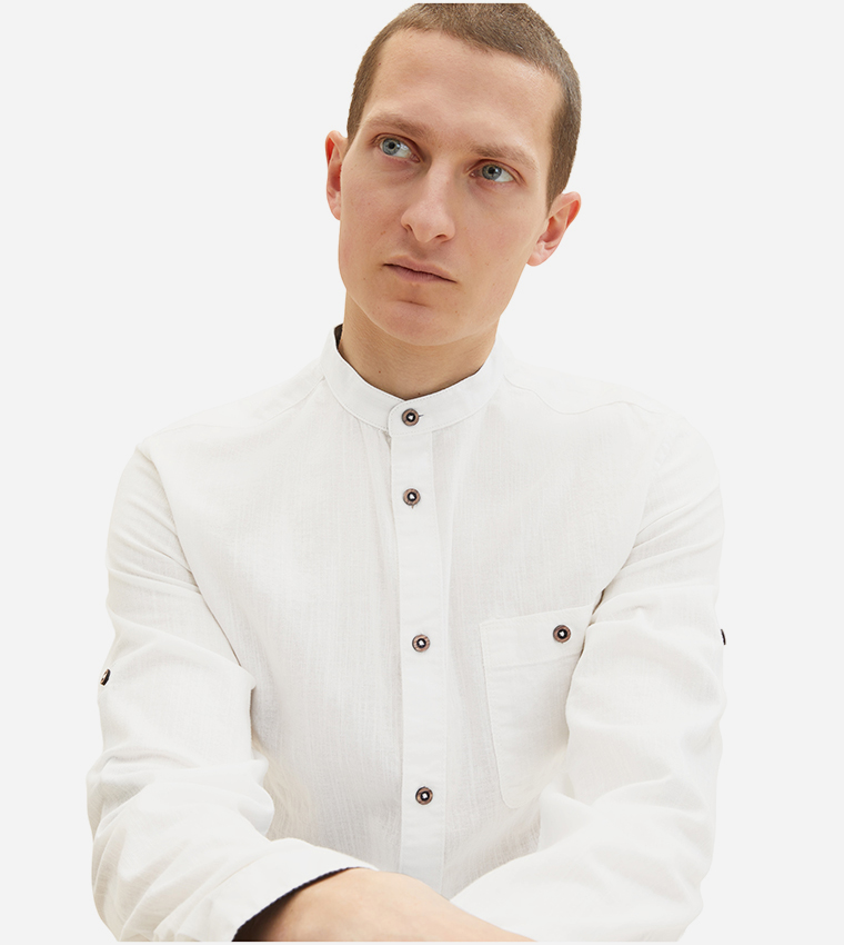 Stand-Up Collar Textured Shirt