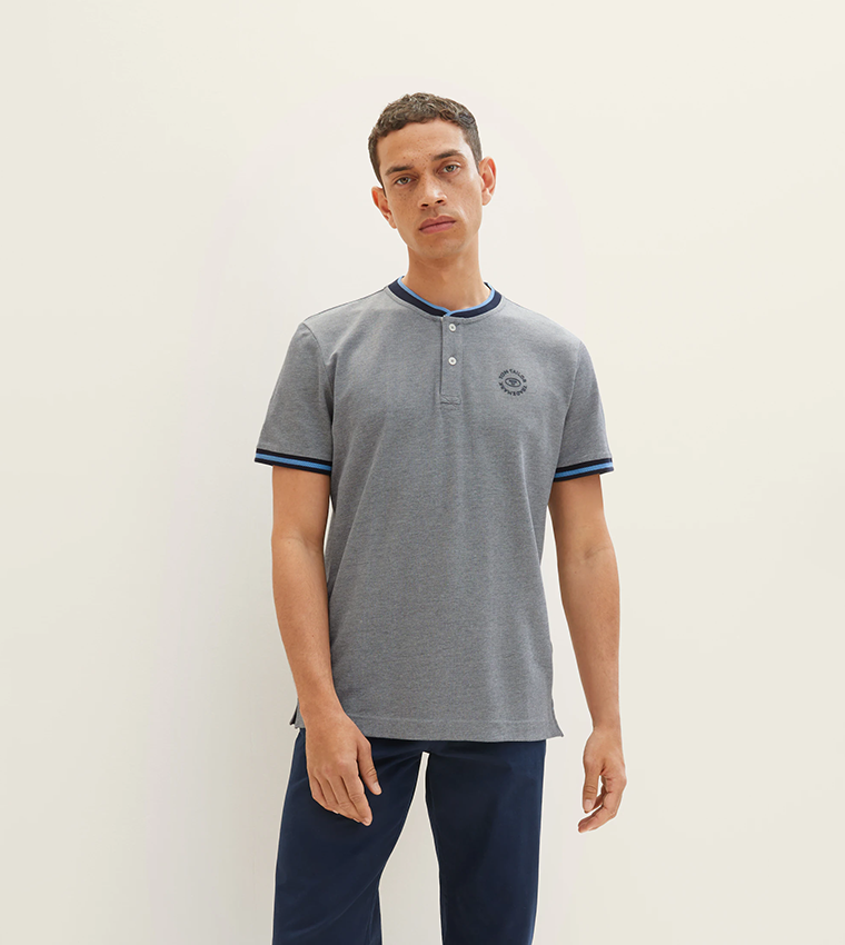 Logo Printed Stand-Up Collar T-Shirt