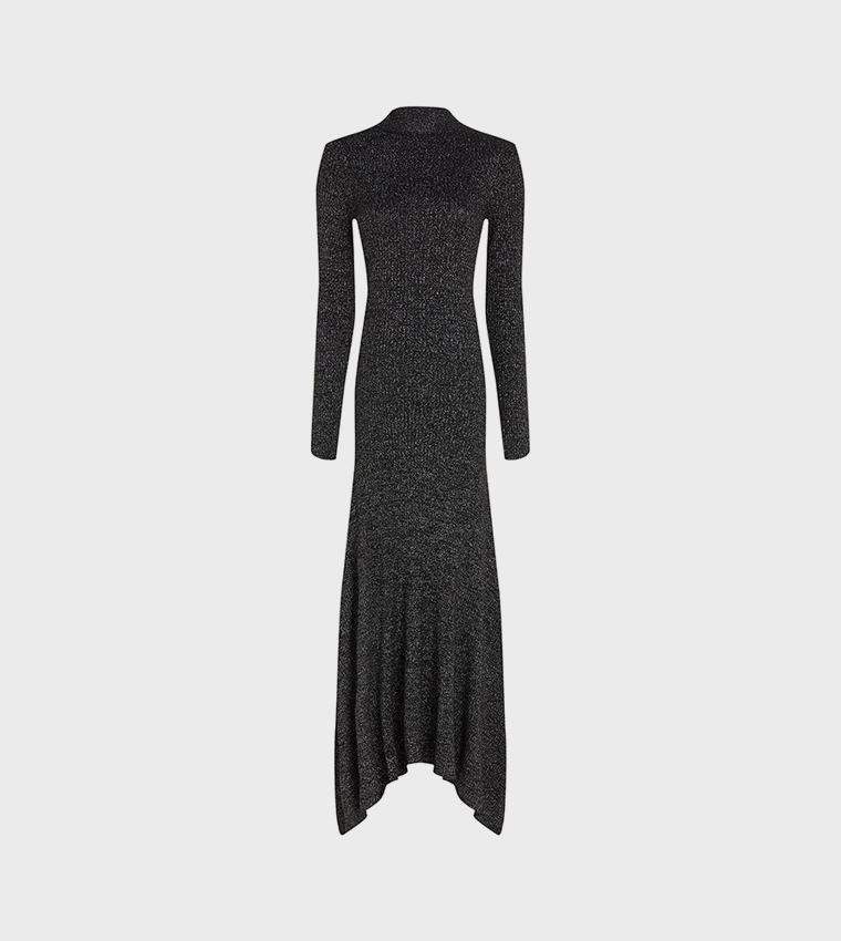 Shimmer Mock Neck Asymmetric Dress