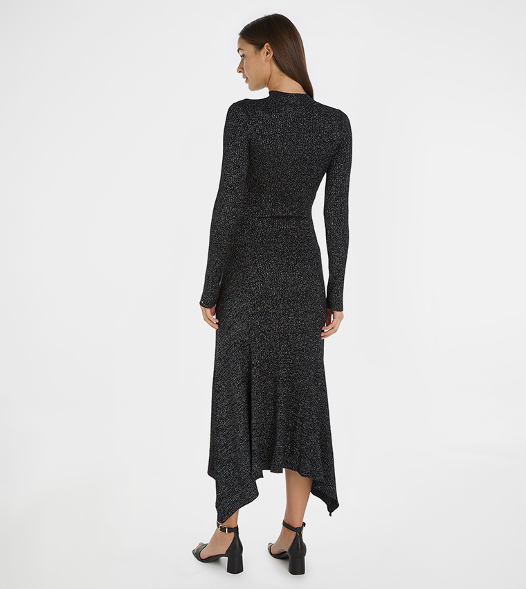 Shimmer Mock Neck Asymmetric Dress