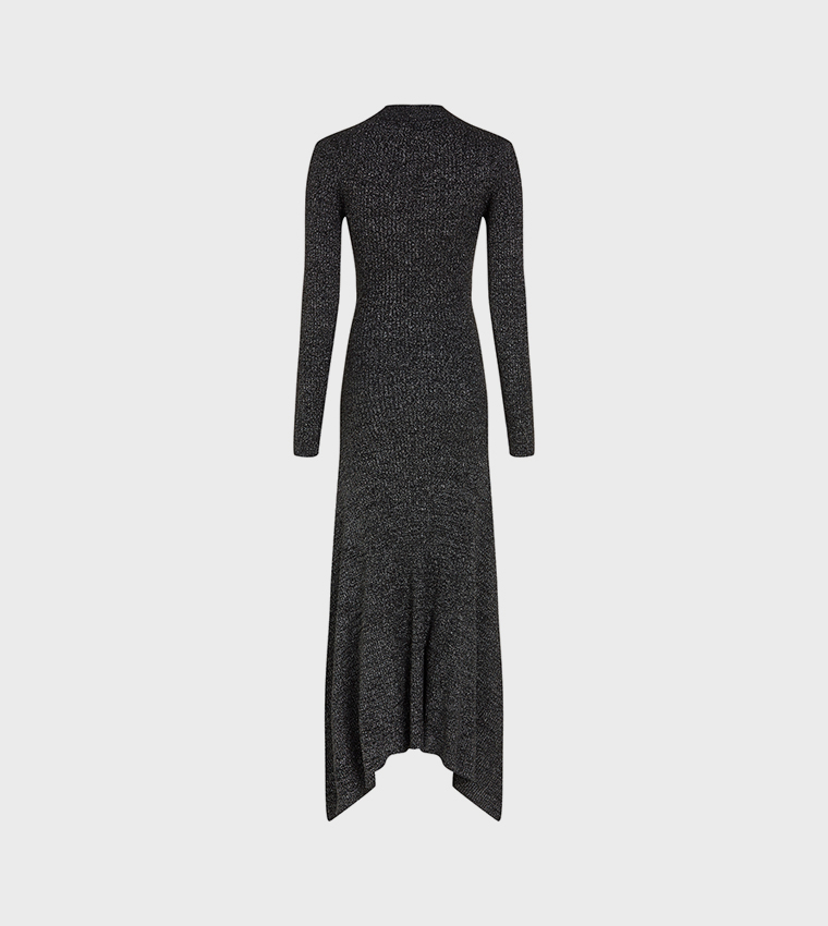 Shimmer Mock Neck Asymmetric Dress