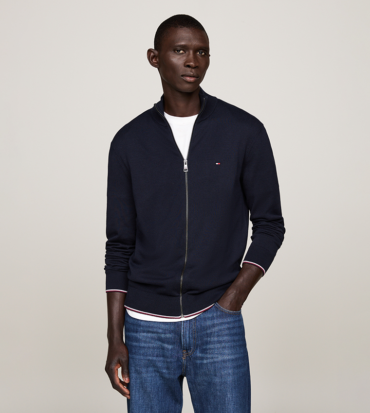 Contrast Tipping Zip-Through Cardigan