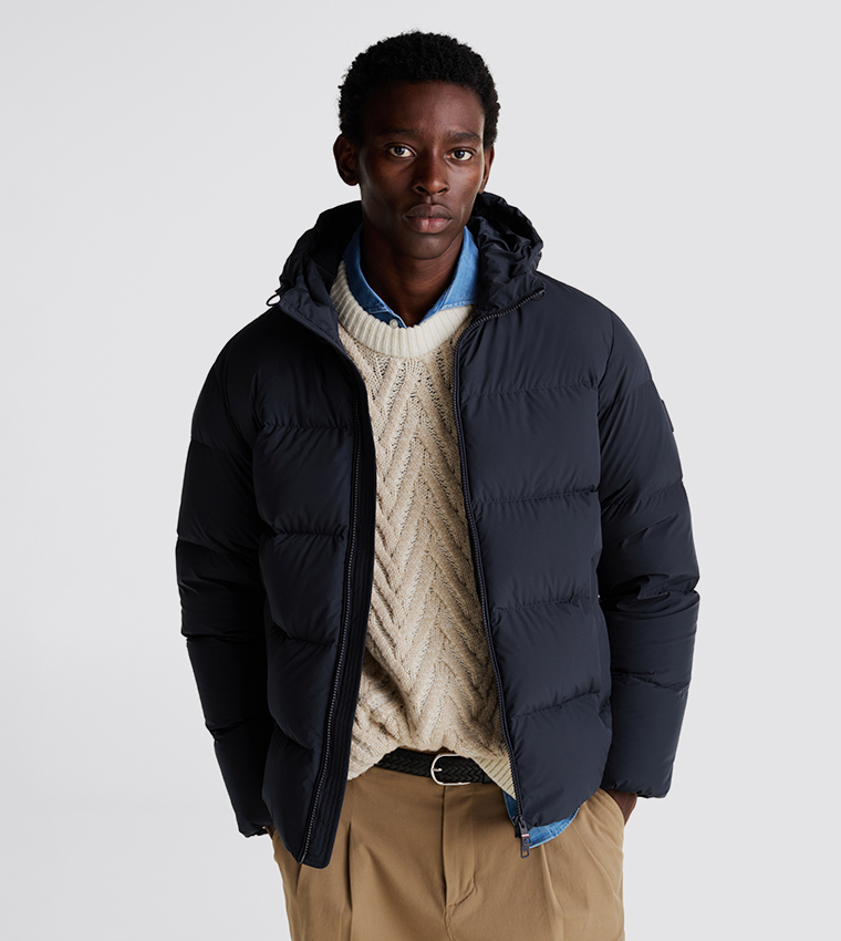 Buy Tommy Hilfiger Solid Hooded Puffer Jacket In Blue 6thStreet UAE