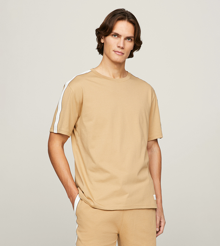 Side Striped Crew Neck Sleep T-Shirt