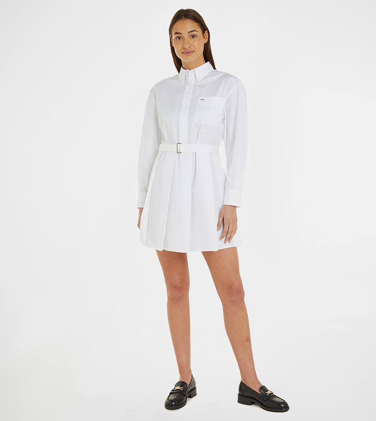 Logo Detail Pleated Mini Dress