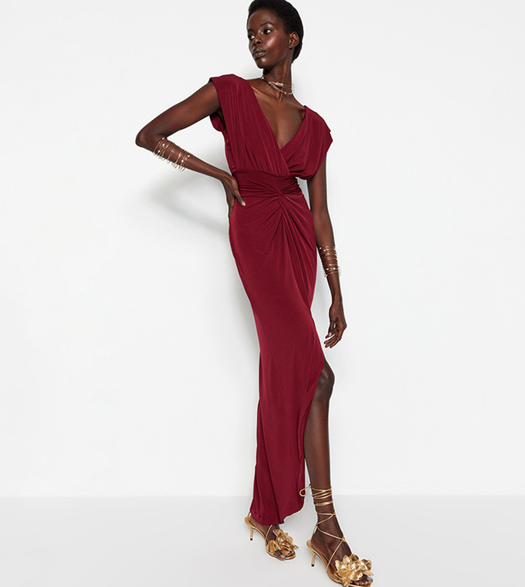 Buy Trendyol Ruched Sleeveless Slit Dress In Burgundy 6thStreet