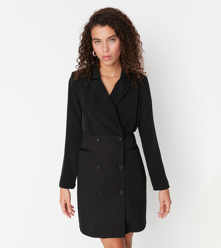 Solid Lapel Collar Blazer Dress