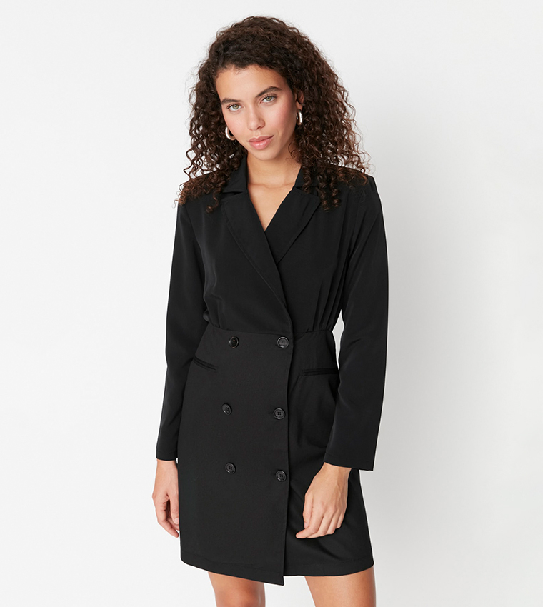 Solid Lapel Collar Blazer Dress