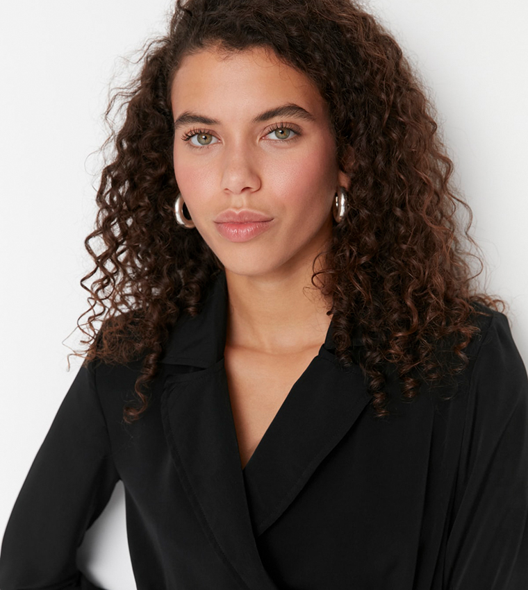 Solid Lapel Collar Blazer Dress