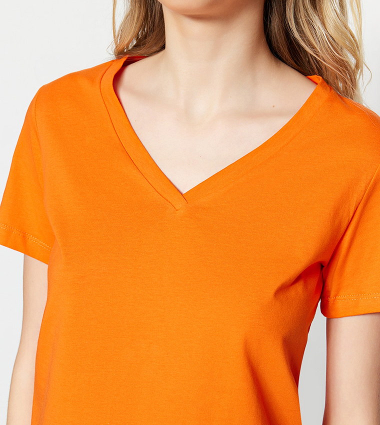 Orange v shop neck t shirt