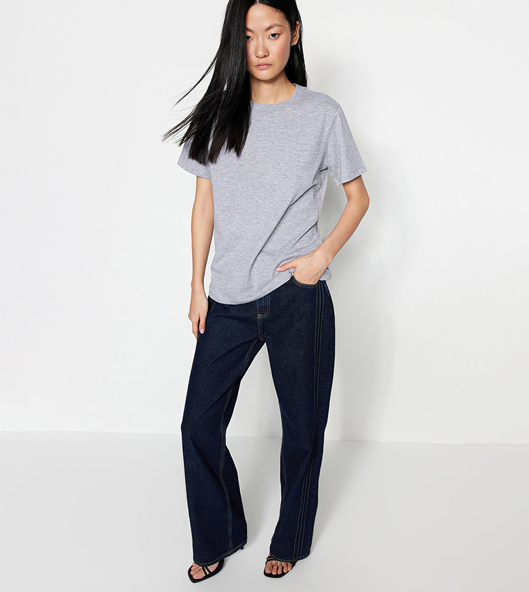 Buy Trendyol Solid Crew Neck T Shirt In Grey | 6thstreet UAE