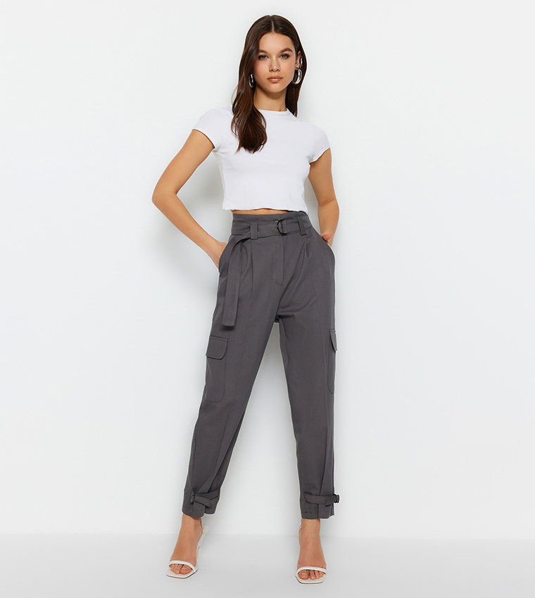 Solid Belted Cargo Trousers