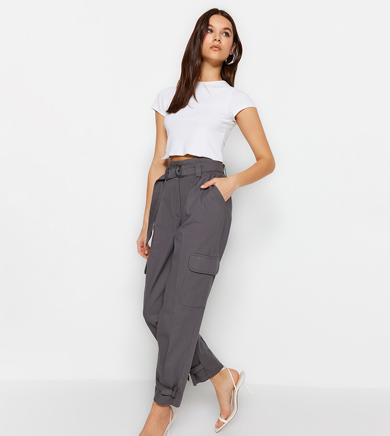 Solid Belted Cargo Trousers