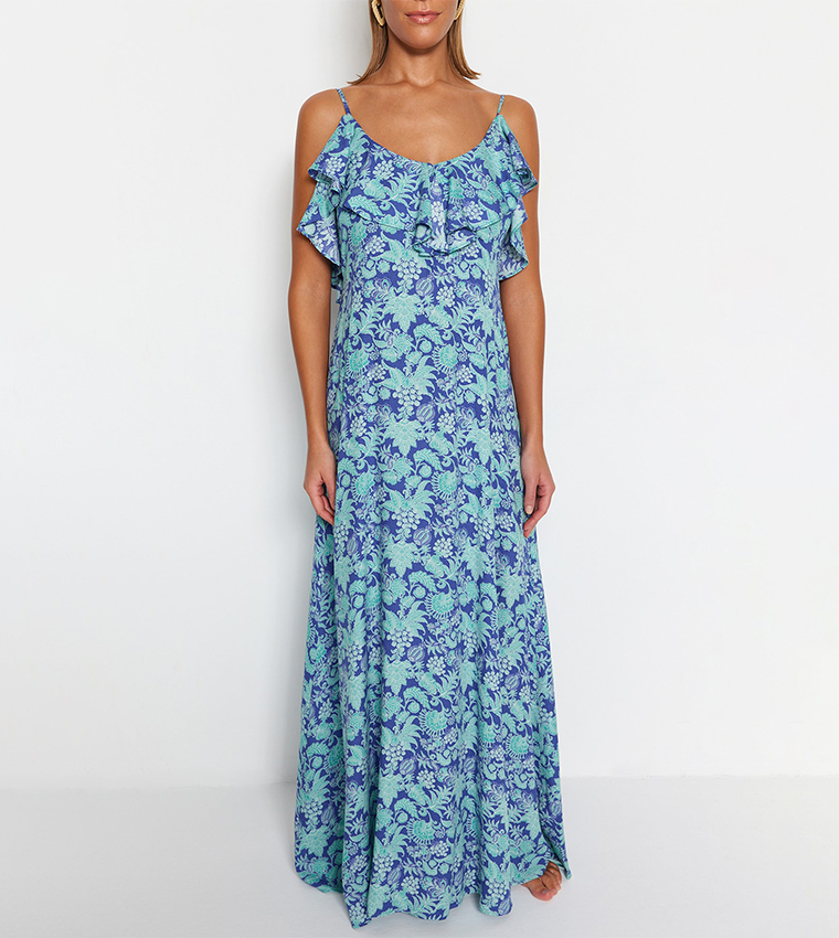 Printed Ruffle Maxi Beach Dress