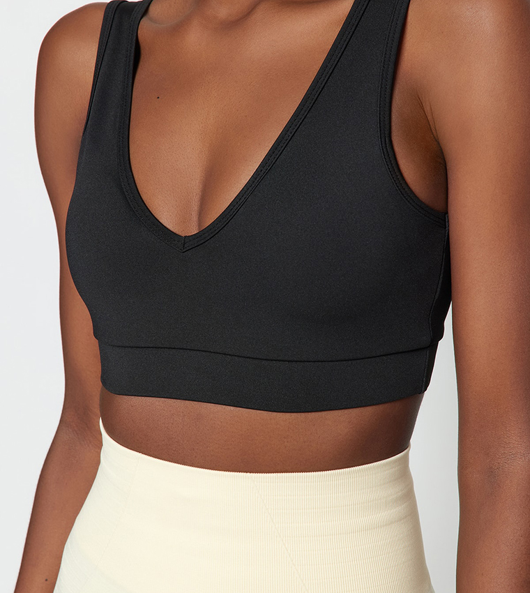 Buy Trendyol Solid V Neck Sports Bra In Black